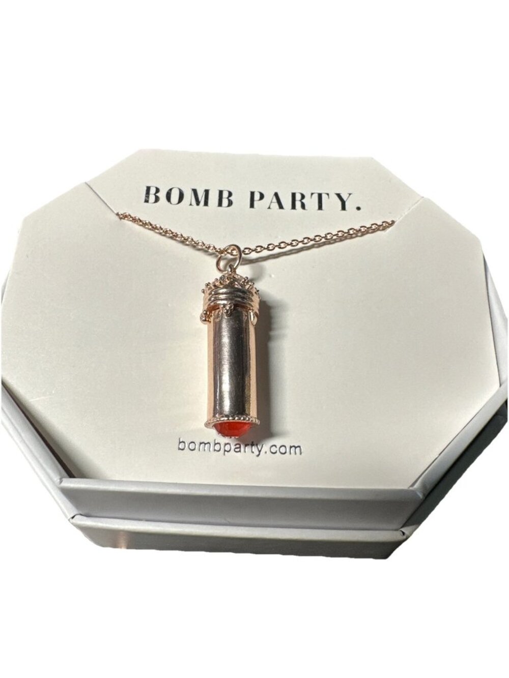 Bomb Party Necklace Stay Kind Always Rose Gold Plated Genuine Red Quartz NEW